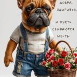 Французский бульдог с цветами
