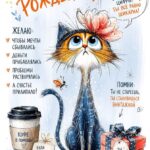 Кошка с кофе для женщины на день рождения